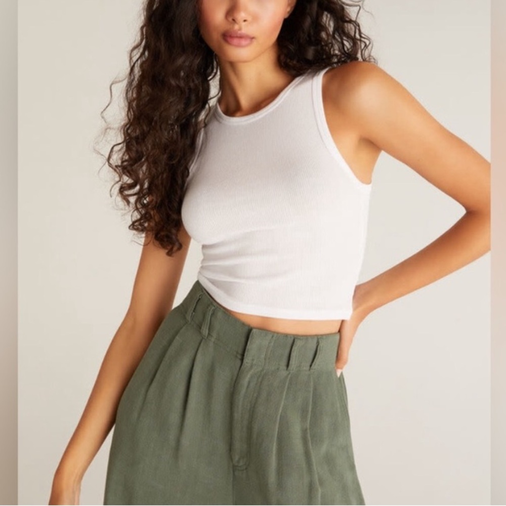 Z Supply Hannah Crop Rib Tank Top in White - Size Large